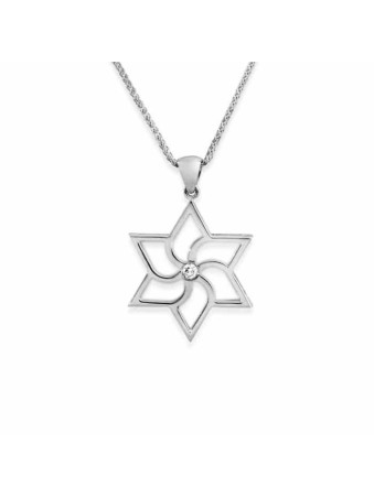 שרשרת מיני זהב לבן מגן דוד עם דימון , מתנות ט"ו באב , א